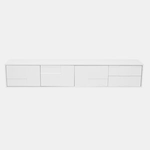 Móvel de TV 170 cm - moderno, suspenso ou de pé, sem puxadores, 3 portas e 2 gavetas - branco brilhante