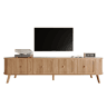 Móvel de TV 180x38x47 cm - 4 portas, puxadores dourados, pés de madeira, design exclusivo - Carvalho