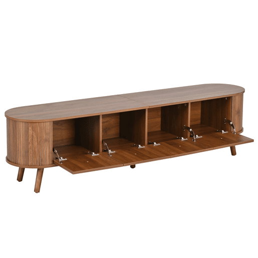 Móvel de TV 180x38x47 cm - 4 portas, puxadores dourados, pés de madeira - Nogal