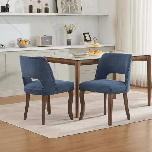 Cadeiras de sala de jantar em madeira, 2 unidades - estofadas modernas para cozinha e sala de estar - Azul