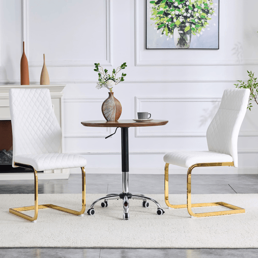 Cadeira de sala de jantar 2 unidades - encosto alto, assento acolchoado, estrutura metálica dourada - Branco+Dourado