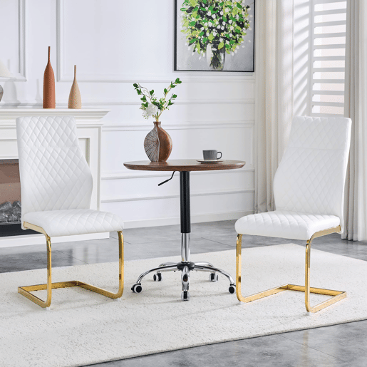 Cadeira de sala de jantar 2 unidades - encosto alto, assento acolchoado, estrutura metálica dourada - Branco+Dourado