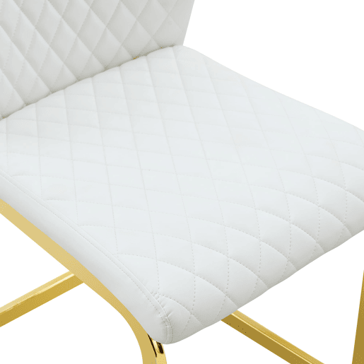 Cadeira de sala de jantar 2 unidades - encosto alto, assento acolchoado, estrutura metálica dourada - Branco+Dourado