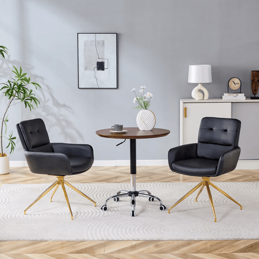 Cadeira giratória 2 unidades - Design luxuoso e leve, PU preto, pernas em metal dourado, 360° - PretoDourado