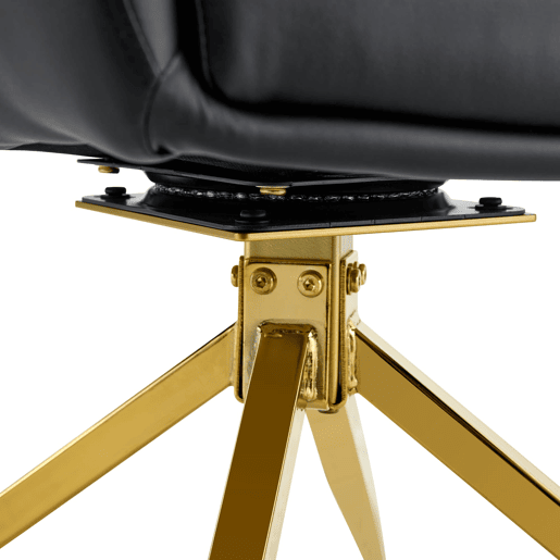 Cadeira giratória 2 unidades - Design luxuoso e leve, PU preto, pernas em metal dourado, 360° - PretoDourado