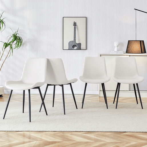 Cadeira de jantar 4 peças - design moderno, assento largo, encosto, pés antiderrapantes - Branco+Preto