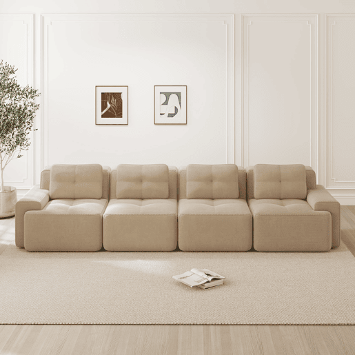 Sofá modular de 4 lugares - Estofado confortável, assento profundo, sem montagem, antiderrapante - Bege
