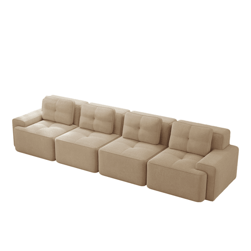 Sofá modular de 4 lugares - Estofado confortável, assento profundo, sem montagem, antiderrapante - Bege
