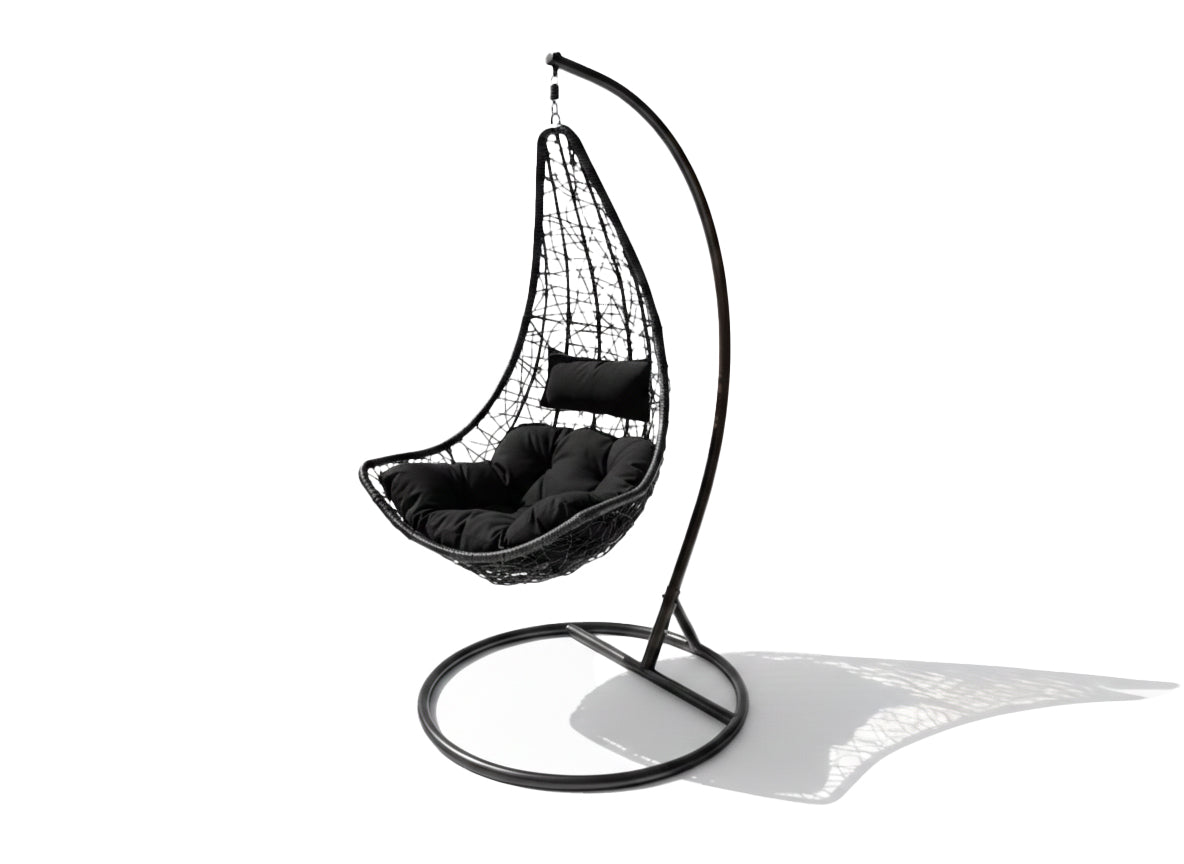 Silla mecedora colgante. muebles de jardin y terraza, negro
