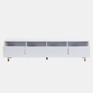 Móvel de TV moderno 178 cm - Design minimalista, grande capacidade, 4 gavetas, MDF e acrílico - Branco