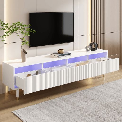 Móvel de TV moderno 178 cm - Design minimalista, grande capacidade, 4 gavetas, MDF e acrílico - Branco