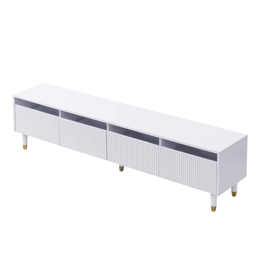 Móvel de TV moderno 178 cm - Design minimalista, grande capacidade, 4 gavetas, MDF e acrílico - Branco