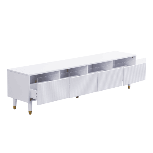 Móvel de TV moderno 178 cm - Design minimalista, grande capacidade, 4 gavetas, MDF e acrílico - Branco