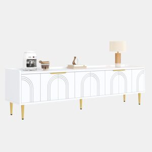 Móvel de TV 170x35x47,5 cm - Lowboard com porta estruturada, puxadores e pés dourados - Branco