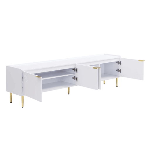 Móvel de TV 170x35x47,5 cm - Lowboard com porta estruturada, puxadores e pés dourados - Branco Móvel de TV 170x35x47,5 cm - Lowboard com porta estruturada, puxadores e pés dourados - Branco