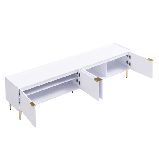 Móvel de TV 170x35x47,5 cm - Lowboard com porta estruturada, puxadores e pés dourados - Branco Móvel de TV 170x35x47,5 cm - Lowboard com porta estruturada, puxadores e pés dourados - Branco