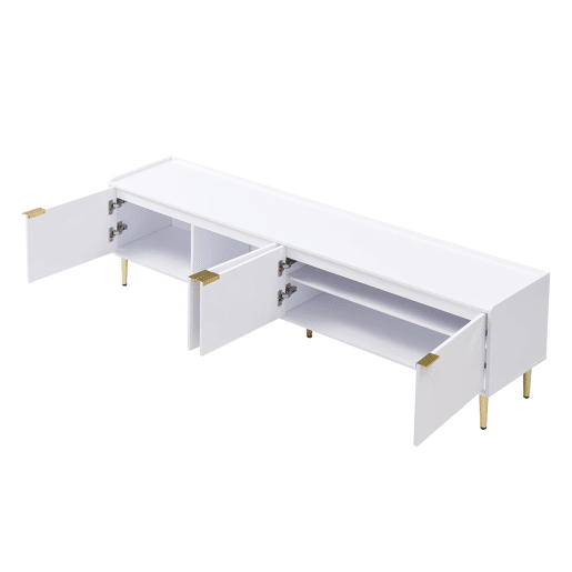 Móvel de TV 170x35x47,5 cm - Lowboard com porta estruturada, puxadores e pés dourados - Branco Móvel de TV 170x35x47,5 cm - Lowboard com porta estruturada, puxadores e pés dourados - Branco