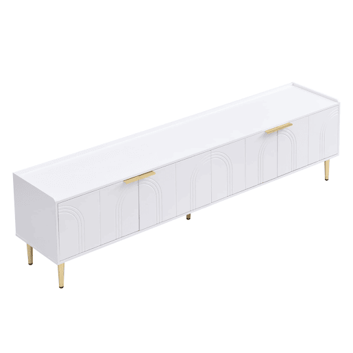Móvel de TV 170x35x47,5 cm - Lowboard com porta estruturada, puxadores e pés dourados - Branco Móvel de TV 170x35x47,5 cm - Lowboard com porta estruturada, puxadores e pés dourados - Branco