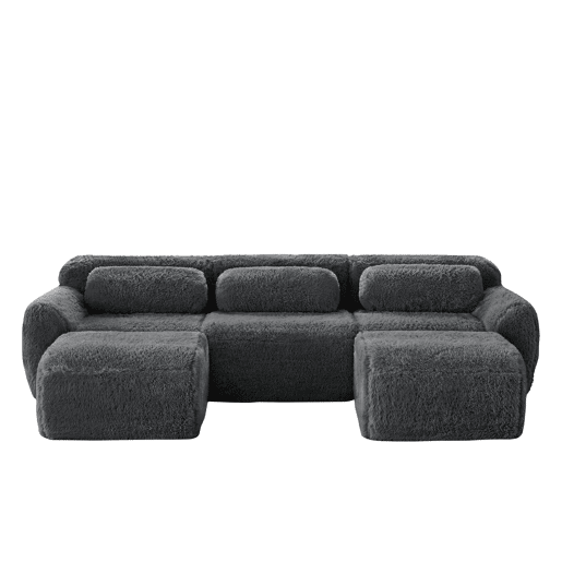 Sofá modular U 3 lugares - Plüsch, sem montagem, antiderrapante, com almofadas - Cinza