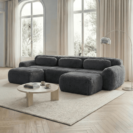 Sofá modular U 3 lugares - Plüsch, sem montagem, antiderrapante, com almofadas - Cinza