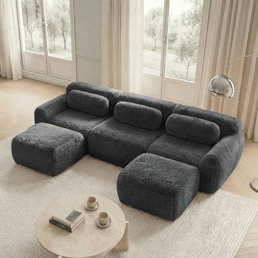 Sofá modular U 3 lugares - Plüsch, sem montagem, antiderrapante, com almofadas - Cinza