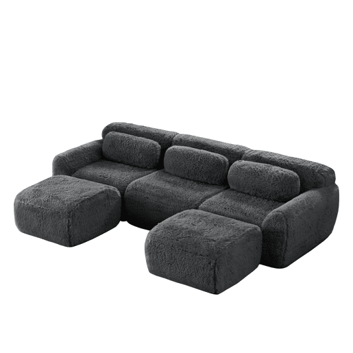 Sofá modular U 3 lugares - Plüsch, sem montagem, antiderrapante, com almofadas - Cinza