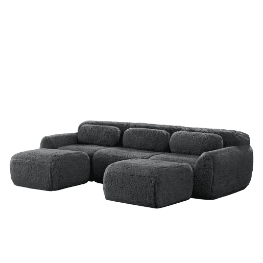 Sofá modular U 3 lugares - Plüsch, sem montagem, antiderrapante, com almofadas - Cinza