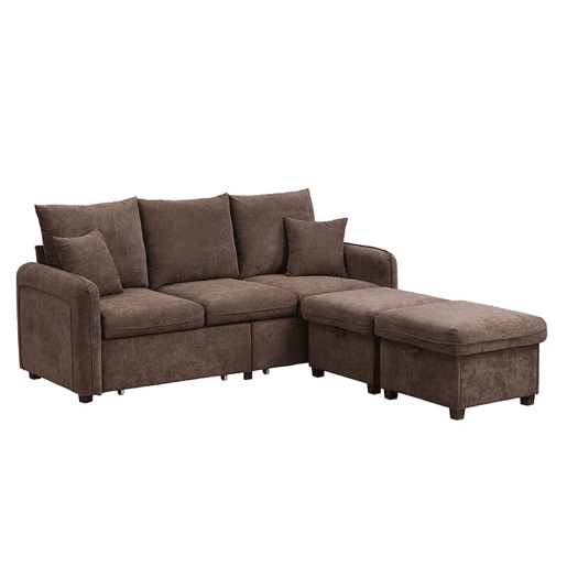 Sofá de canto em U com 3 lugares - com arrumação e função cama - castanho antigo