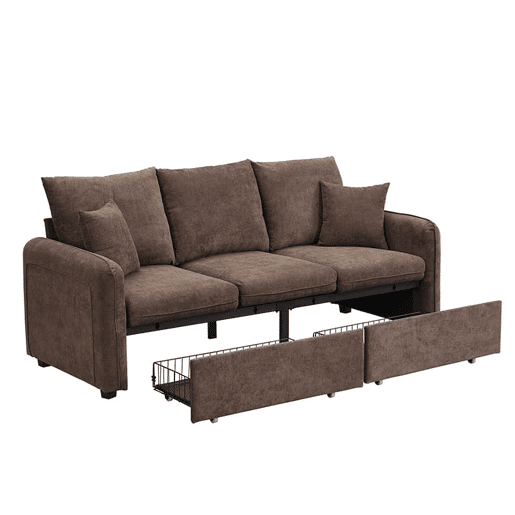 Sofá de canto em U com 3 lugares - com arrumação e função cama - castanho antigo