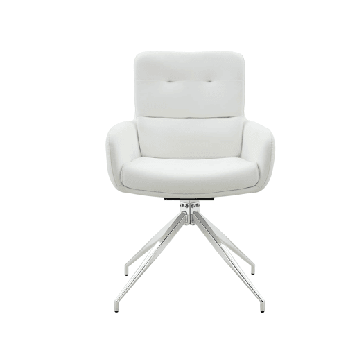 Cadeira giratória 2 unidades - Design luxuoso e leve, giratória em 360°, PU branco + pernas em metal prateado Cadeira giratória 2 unidades - Design luxuoso e leve, giratória em 360°, PU branco + pernas em metal prateado