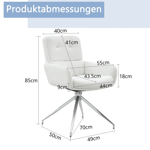 Cadeira giratória 2 unidades - Design luxuoso e leve, giratória em 360°, PU branco + pernas em metal prateado Cadeira giratória 2 unidades - Design luxuoso e leve, giratória em 360°, PU branco + pernas em metal prateado