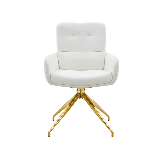 Cadeira giratória 2 unidades - design luxuoso e leve, PU branco, pernas em metal dourado, 360° - BrancoDourado