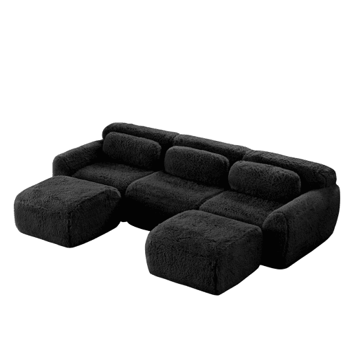 Sofá modular U 3 lugares - Plüsch, sem montagem, antiderrapante, com almofadas - Preto