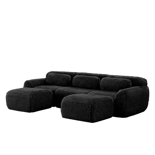 Sofá modular U 3 lugares - Plüsch, sem montagem, antiderrapante, com almofadas - Preto