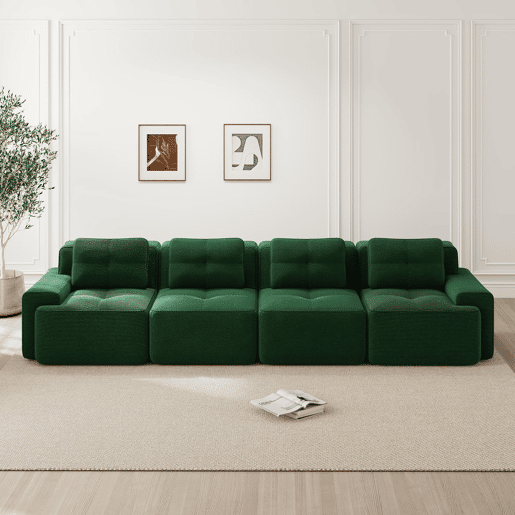 Sofá modular de 4 lugares - Couro sintético acolchoado, assento profundo, antiderrapante - Verde