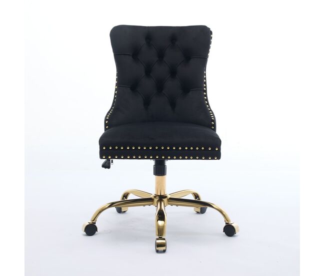 Silla de oficina - ajustable, giratoria, terciopelo acolchado con botones - negro
