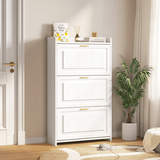 Sapateira 70x24x120 cm - 6 compartimentos, MDF+aglomerado, para corredores e escritórios - Branco