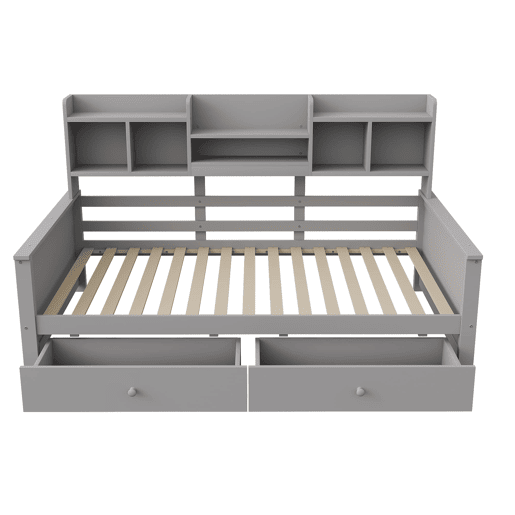 Sofá-cama 90x200 - Com gavetas e prateleiras, estrado, cama individual juvenil - Cinza Sofá-cama 90x200 - Com gavetas e prateleiras, estrado, cama individual juvenil - Cinza