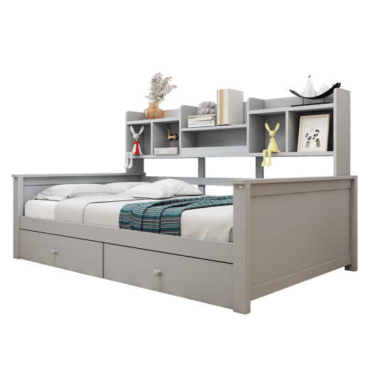 Sofá-cama 90x200 - Com gavetas e prateleiras, estrado, cama individual juvenil - Cinza Sofá-cama 90x200 - Com gavetas e prateleiras, estrado, cama individual juvenil - Cinza