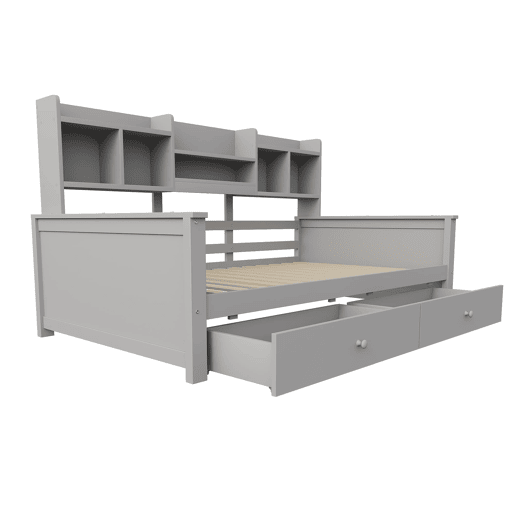 Sofá-cama 90x200 - Com gavetas e prateleiras, estrado, cama individual juvenil - Cinza Sofá-cama 90x200 - Com gavetas e prateleiras, estrado, cama individual juvenil - Cinza