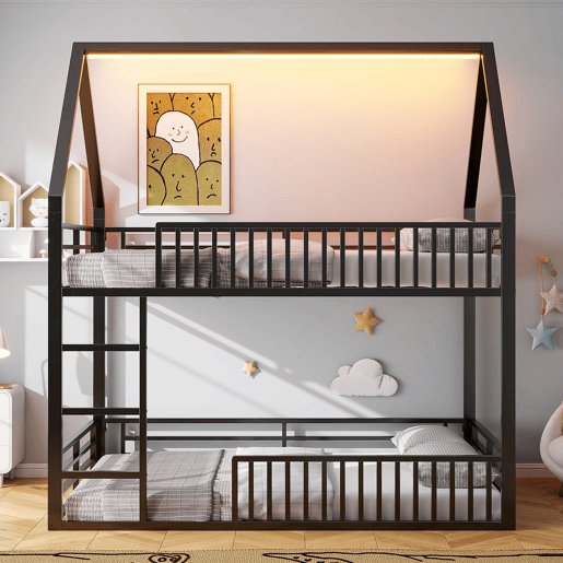 Cama alta 140x200 - com grade e luz LED - Preto