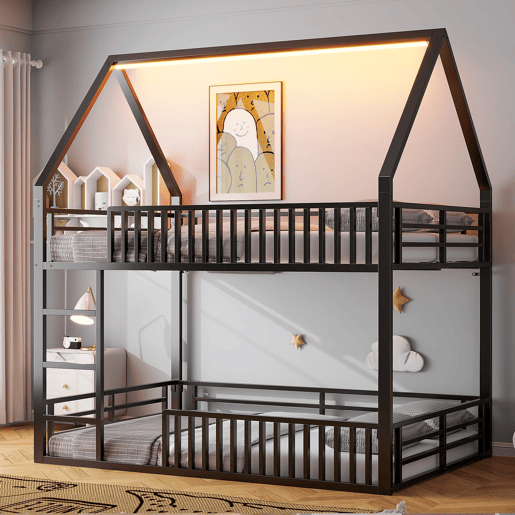 Cama alta 140x200 - com grade e luz LED - Preto