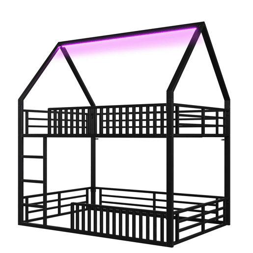 Cama alta 140x200 - com grade e luz LED - Preto