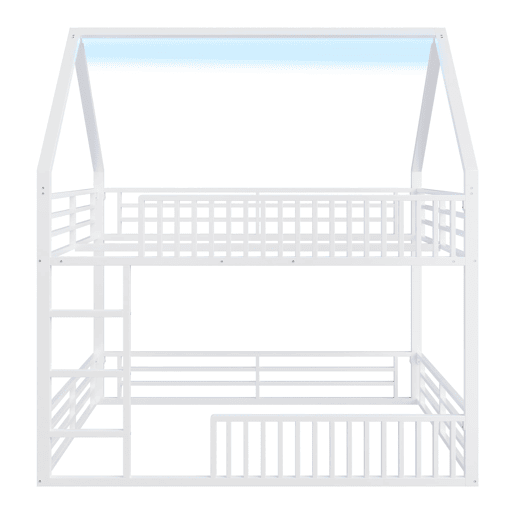 Cama alta 140x200 - estilo casa com grade e luz LED - Branco Cama alta 140x200 - estilo casa com grade e luz LED - Branco
