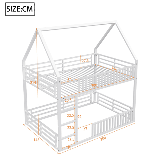 Cama alta 140x200 - estilo casa com grade e luz LED - Branco Cama alta 140x200 - estilo casa com grade e luz LED - Branco