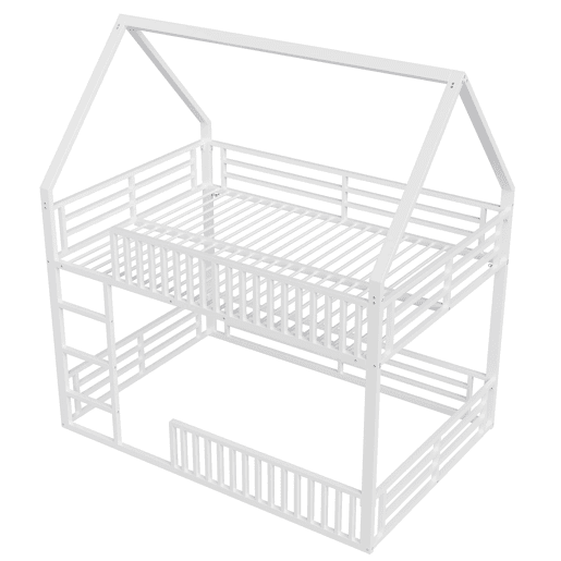 Cama alta 140x200 - estilo casa com grade e luz LED - Branco Cama alta 140x200 - estilo casa com grade e luz LED - Branco