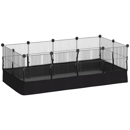 PawHut Gaiola Metálica Modular 12 Painéis para Pequenos Animais Forma Personalizável com Tapete Impermeável Parque para Porquinhos-da-Índia e Ouriços 120x60x40 cm Preto