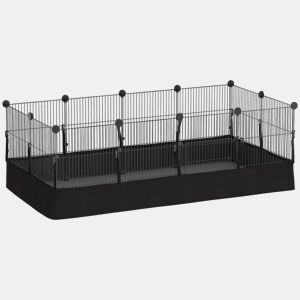 PawHut Gaiola Metálica Modular 12 Painéis para Pequenos Animais Forma Personalizável com Tapete Impermeável Parque para Porquinhos-da-Índia e Ouriços 120x60x40 cm Preto