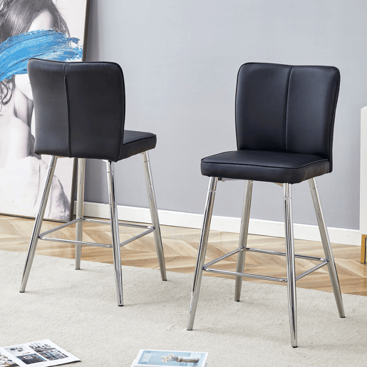 Banco de bar 101 cm - Ergonomia e conforto, design elegante - Preto e prateado