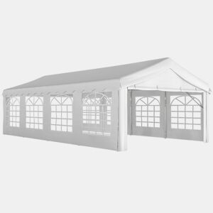 Outsunny Tenda para Festas 4x8 m Tenda de Jardim com Estrutura de Aço Galvanizado Paredes Laterais Removíveis Porta com Fecho de Correr e Janelas UPF50+ Branco